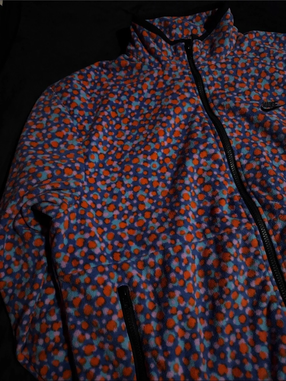 Nike Men's Med Polka Dot Patterned Full-Zip Fleece Jacket Zip Pockets Warm Layer